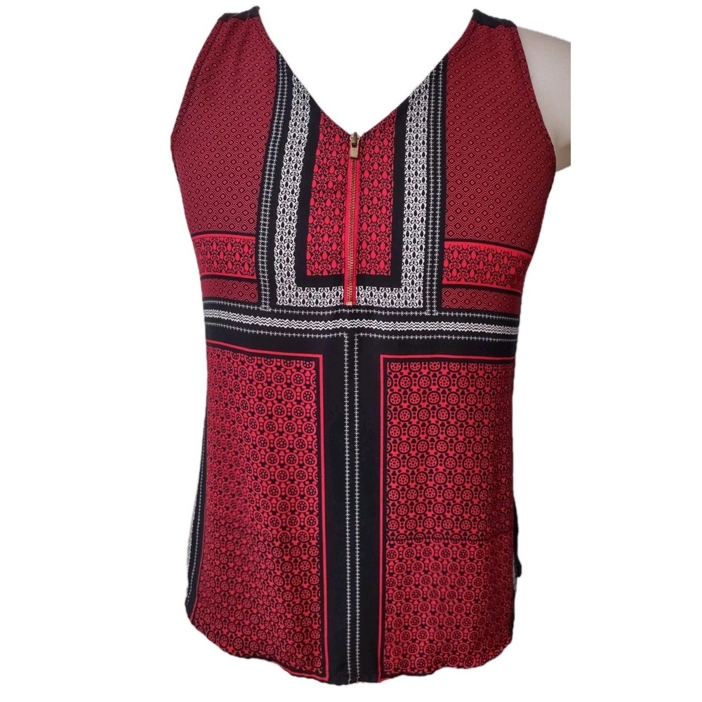 Express Sleeveless Shell Blouse Size M/Medium Shirt V-Neck Zip ‎ Black White Red